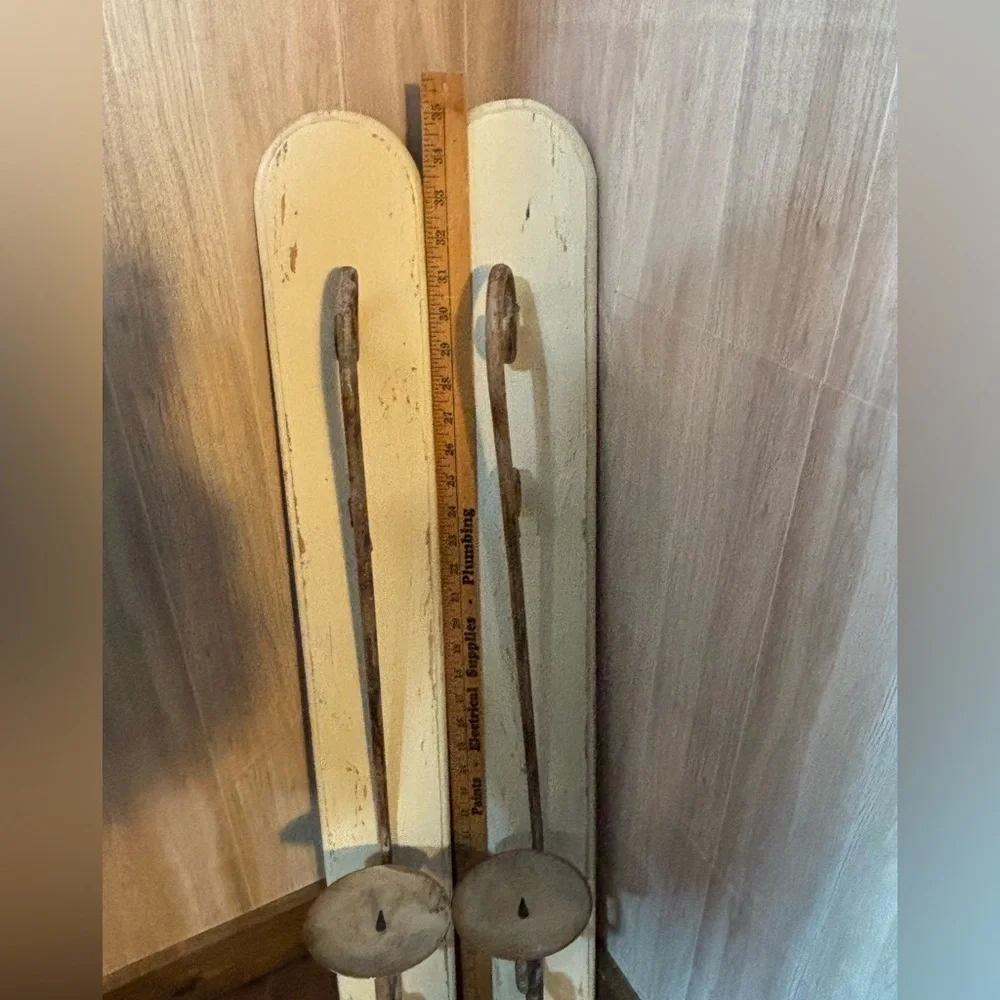Rustic Pair of Vintage Iron Wall Candle Sconces in Distressed Cream